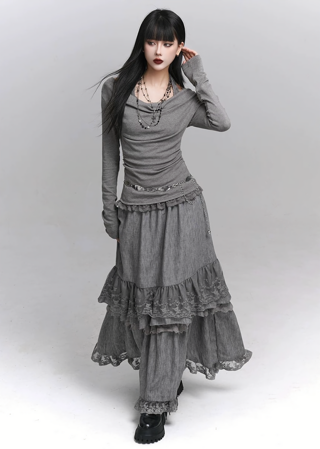 Layered Lace Maxi Skirt / lg1330