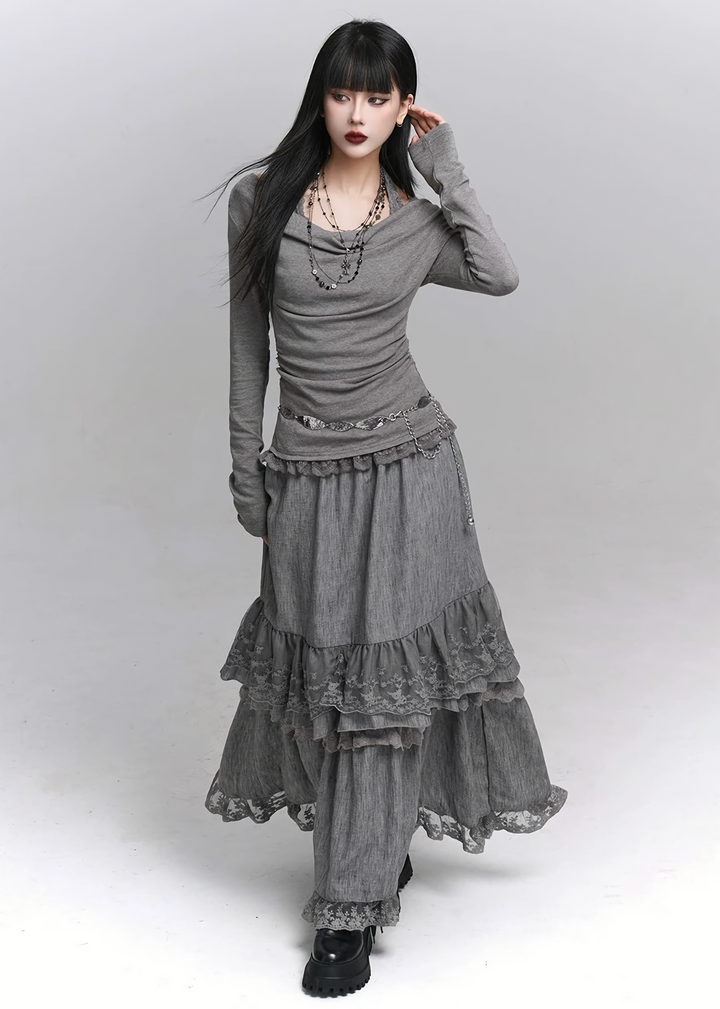 Layered Lace Maxi Skirt / lg1330