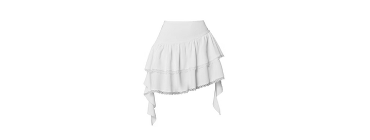 ribbon tie lace ruffle shirt & ruffle skirt/vo1113