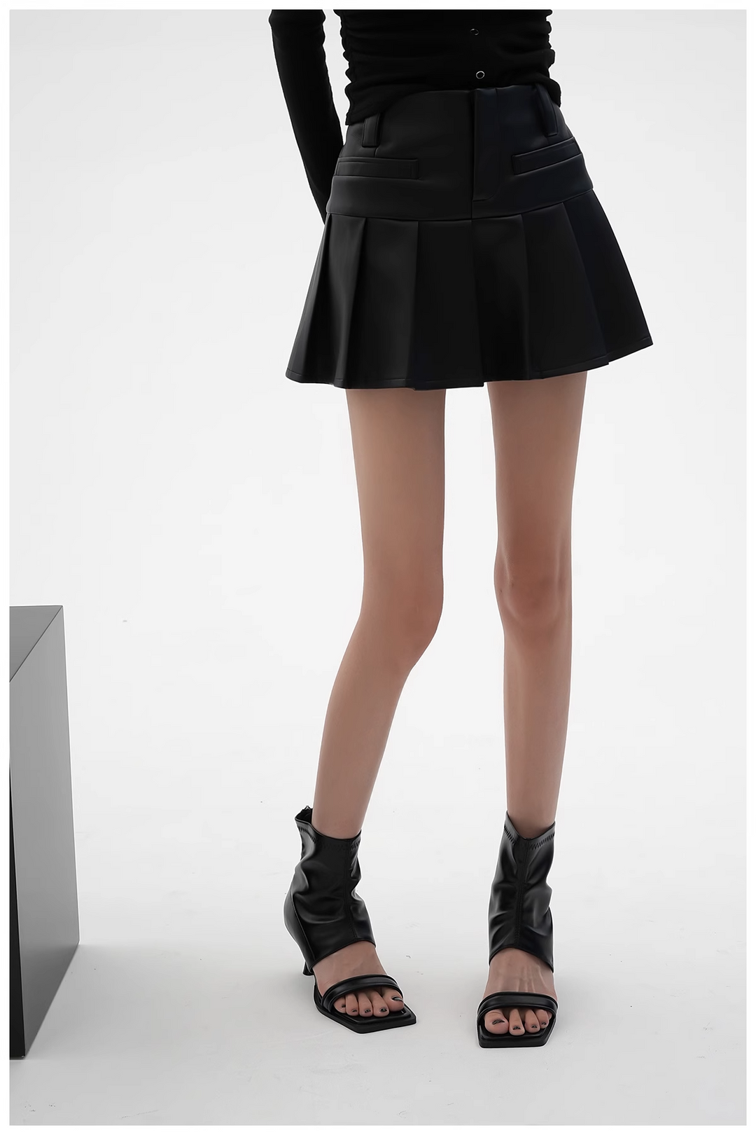 pu leather pleated skirt/sr1103