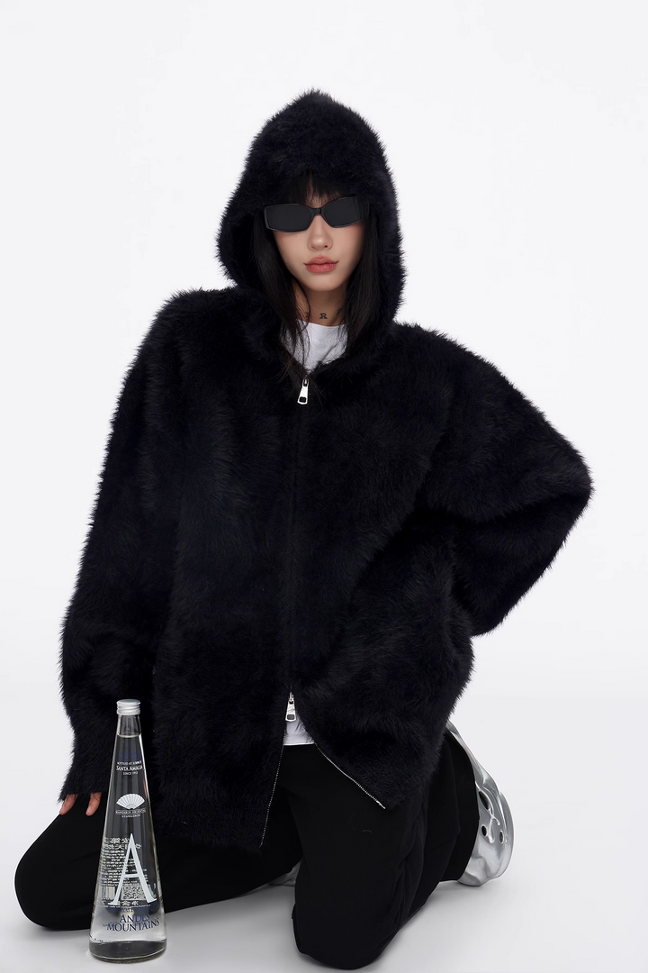 Reversible fur-hoo zip hoodie / as1114