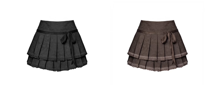 retro ribbon lace pleated skirt/vo1106