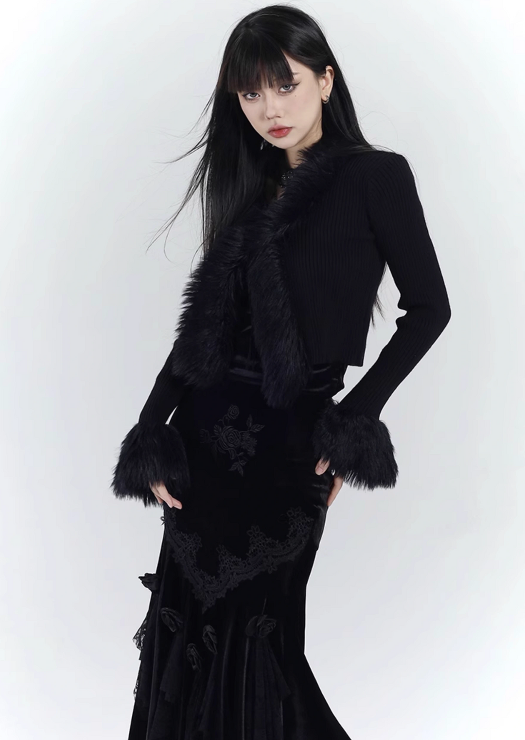 black knit cardigan jacket/lg1127