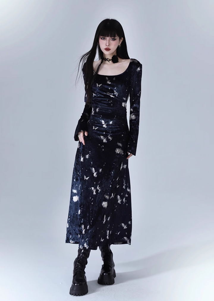 velvet butterfly starry night dress/lg1126