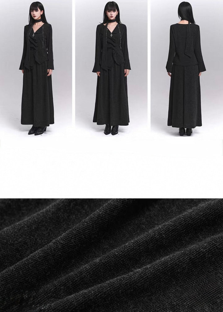 Asymmetrical ruffle top and long skirt set / LG1400