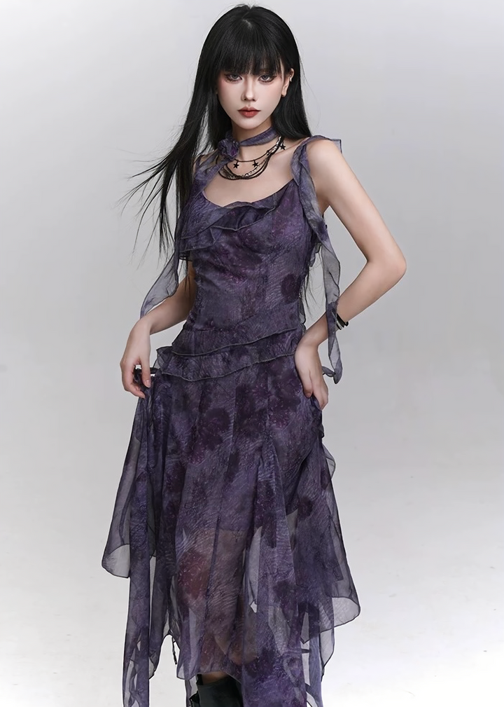 MISTY PURPLE ASYMMETRY DRESS / LG1118