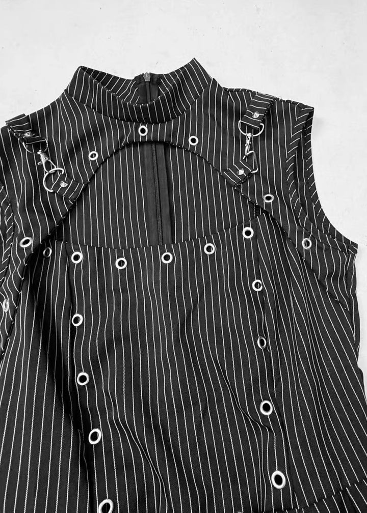 DARK STRIPE GROMMET PEPLUM TOP / LG1682