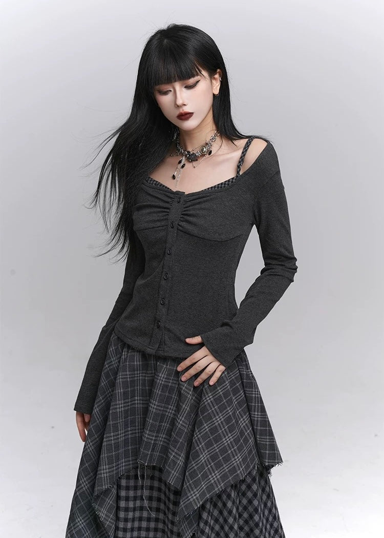 Gothic Ruched Button Top / lg1352