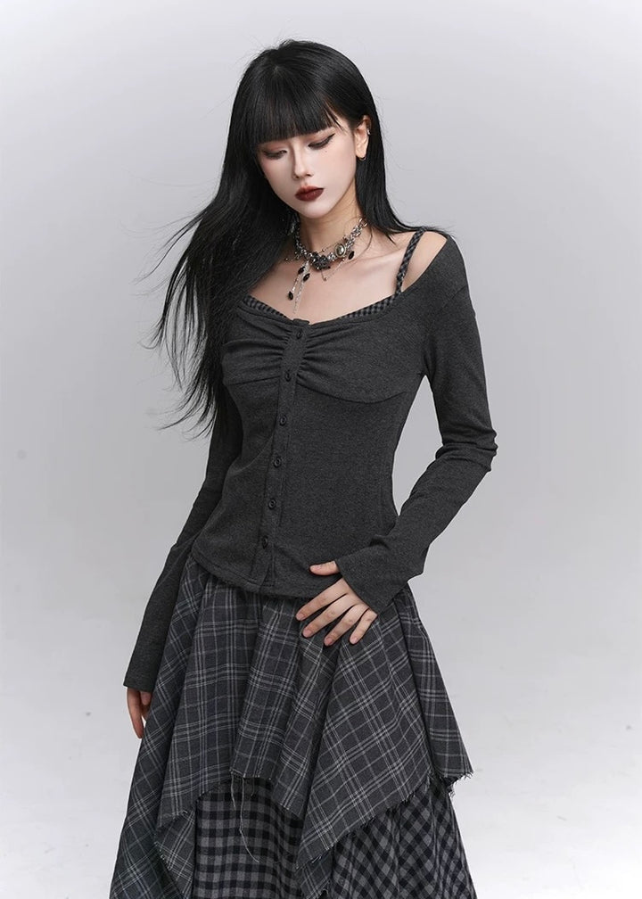 Gothic Ruched Button Top / lg1352