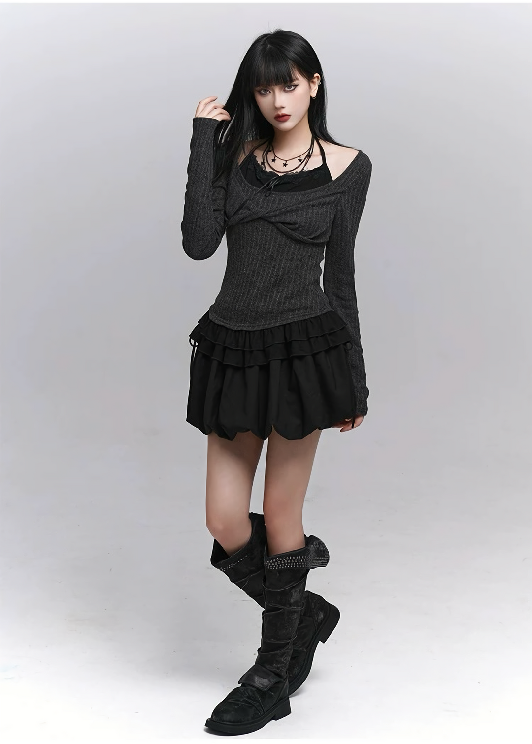 Twist Detail Rib Knit Top / lg1370