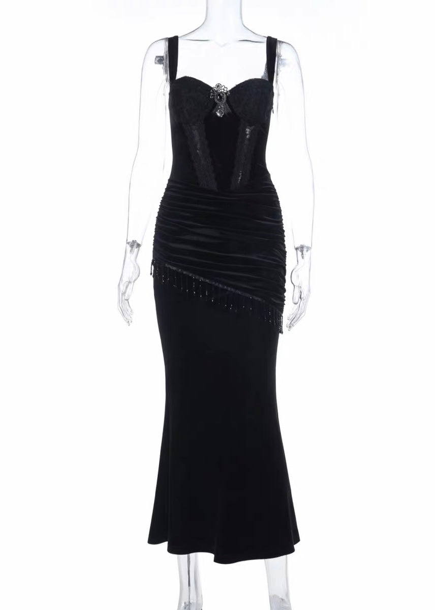 VELVET LACE DRAPE DRESS / LACE BELL SLEEVE BOLERO / LG1731