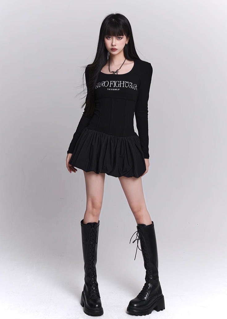 long sleeve puff mini dress/lg1122