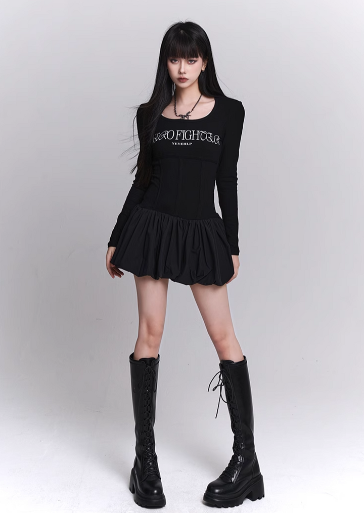 long sleeve puff mini dress/lg1122