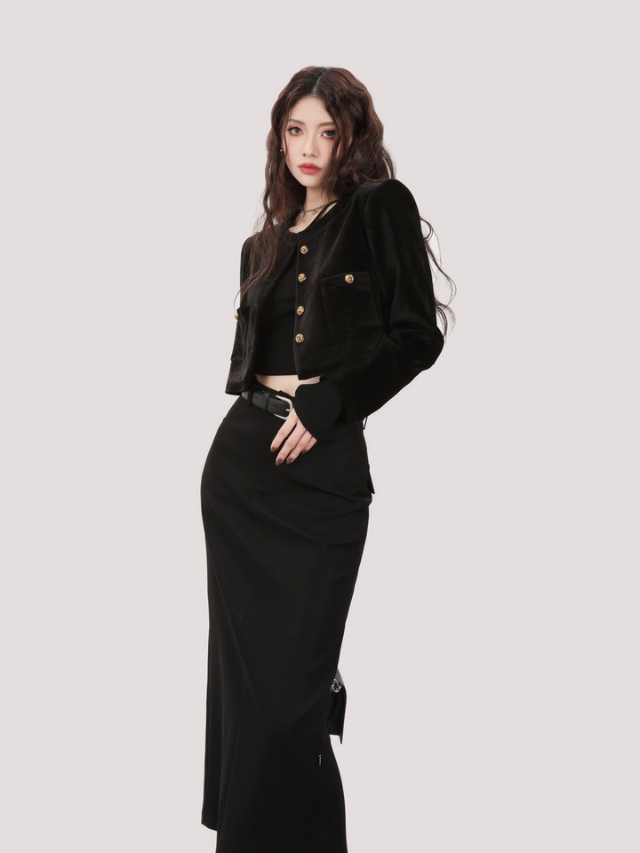 high waist one stop long skirt/mu1107