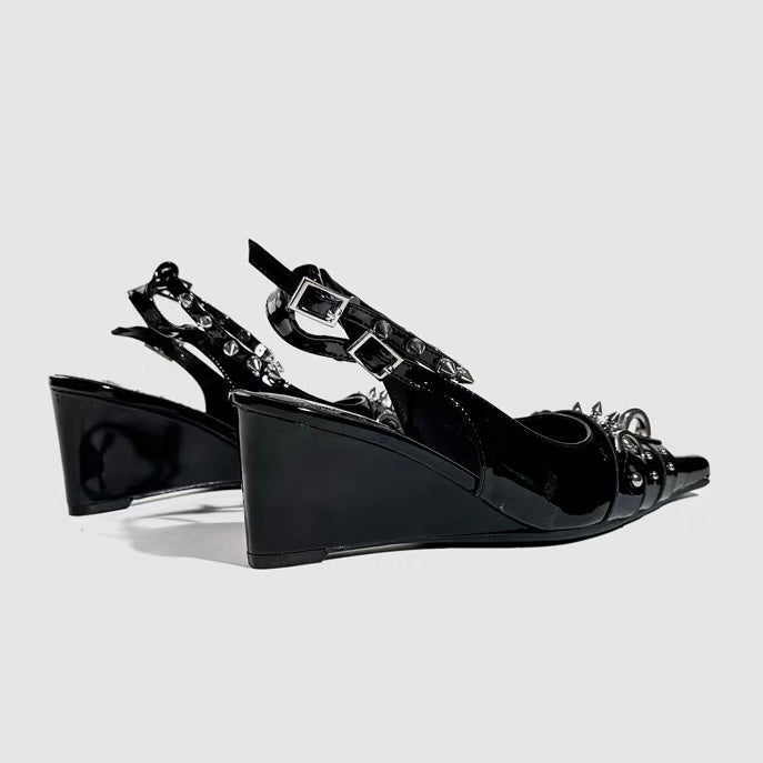 DARK STUDDED WEDGE SANDALS / V1175