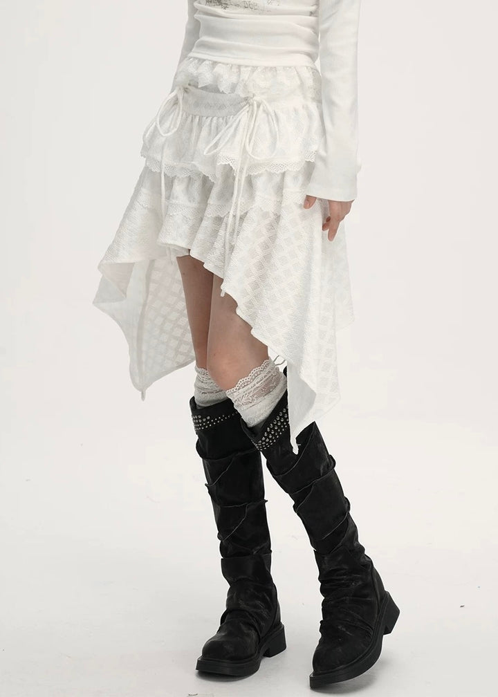 Asym Lace Hem Frill Skirt / LG1395
