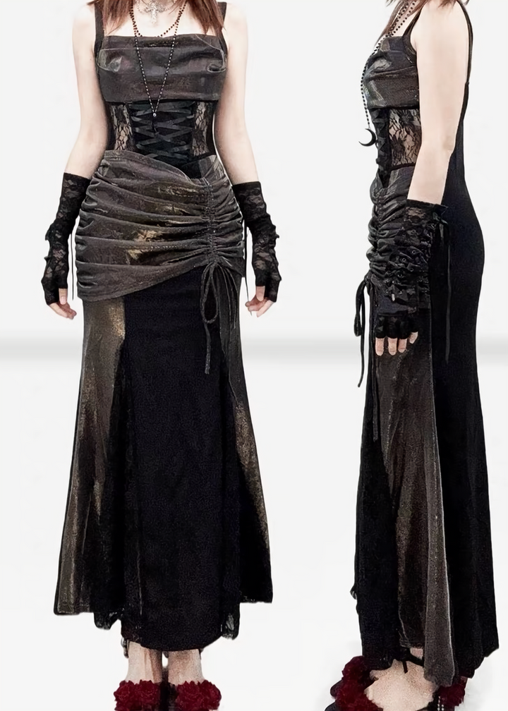 IRIDESCENT LACE-UP LONG DRESS SET / LG1705