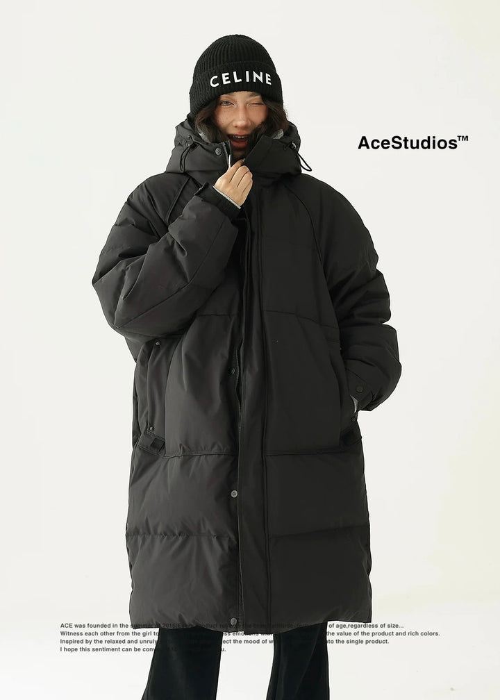 Hooded midi duck down jacket / AS1172