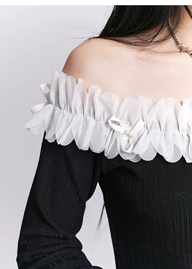 OFF SHOULDER FRILL RIB TOP / LG1534