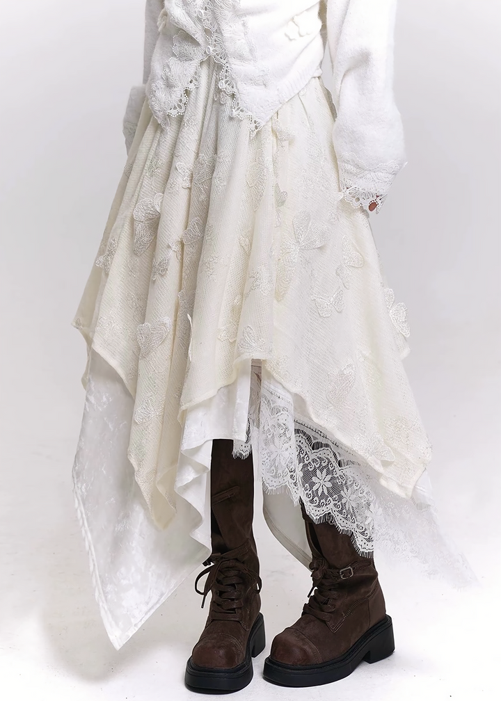 LACE LAYERED ASYMMETRY SKIRT/LG1457