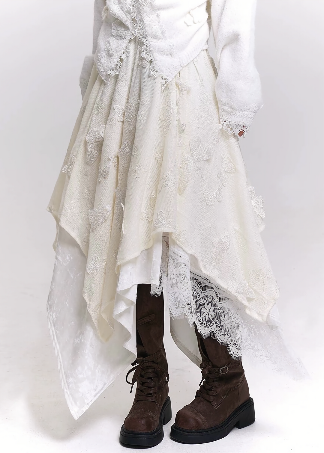 LACE LAYERED ASYMMETRY SKIRT / LG1457