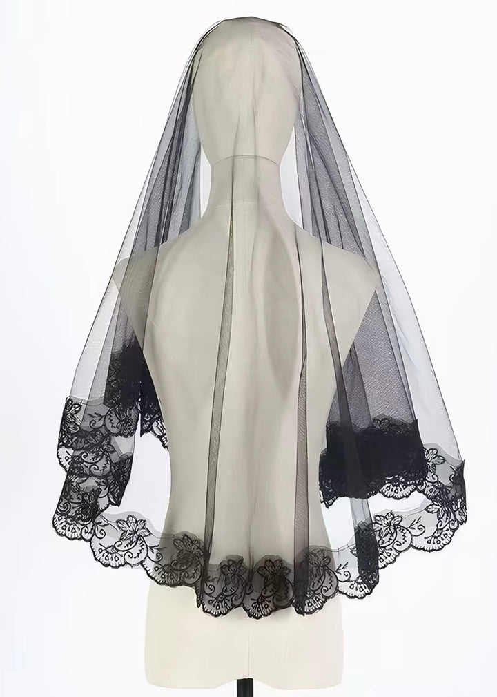 BLACK LACE TRIM COMB VEIL / A1164