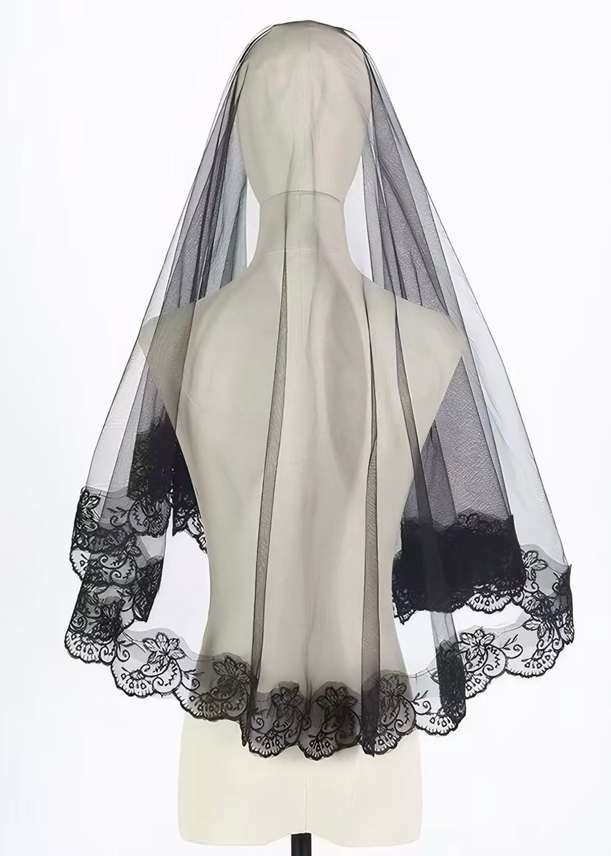 BLACK LACE TRIM COMB VEIL / A1164