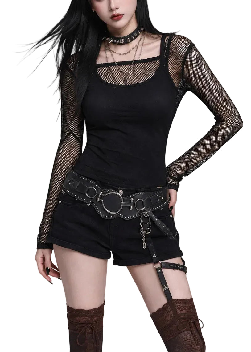 DARK OFF-SHOULDER MESH TOP / LG1630