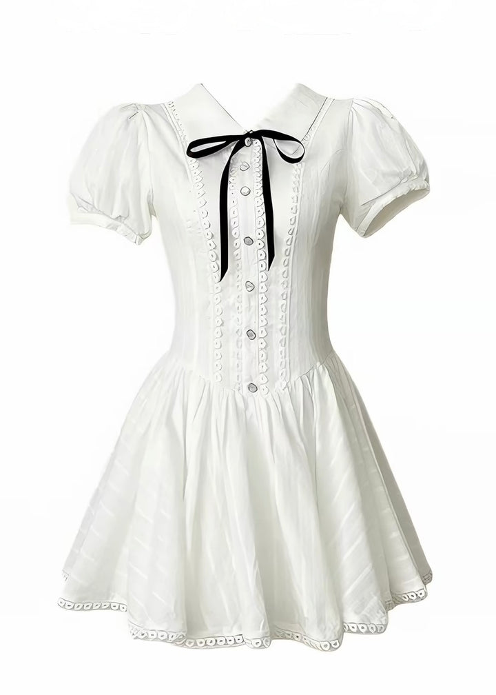 RIBBON PUFF SLEEVE MINI DRESS / LG1654