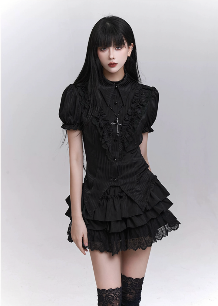 Dark ruffle lace hem skirt / LG1307_e4r