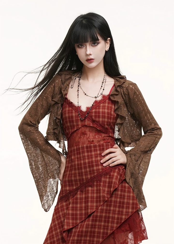 Mocha frill short cardigan / lg1321 