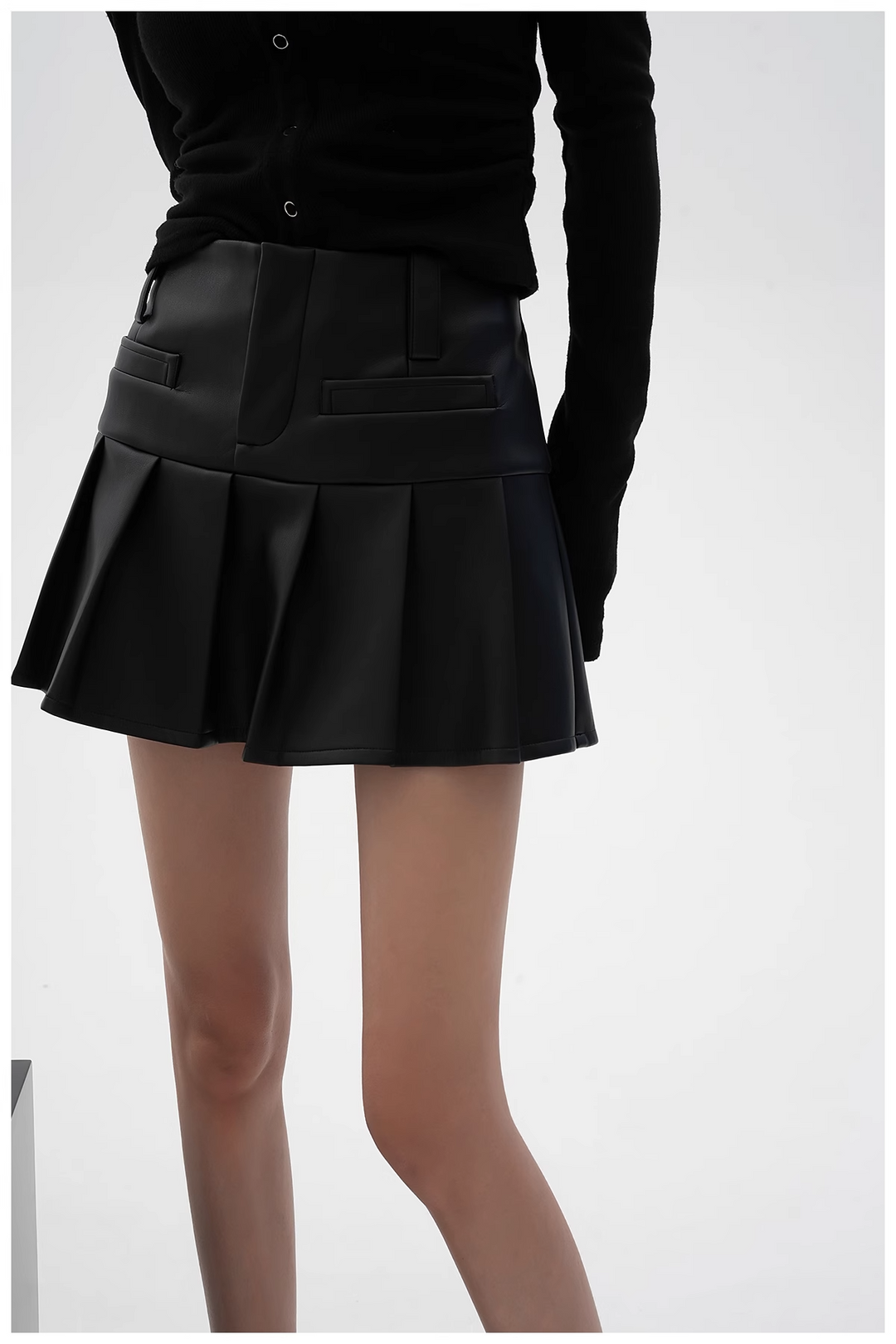 pu leather pleated skirt/sr1103