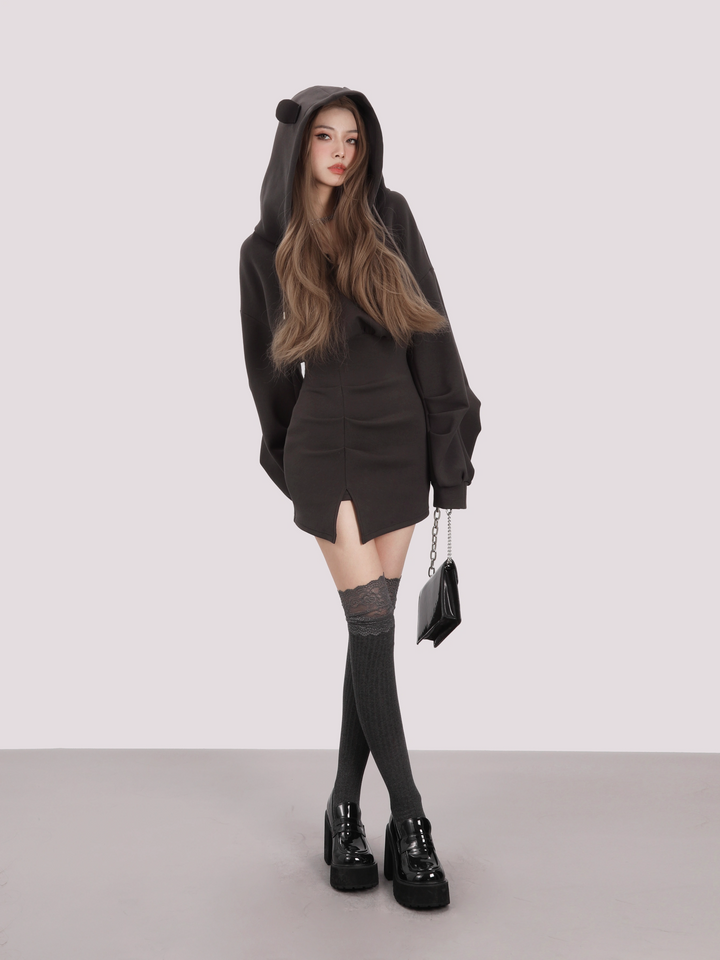 bear ear hoodie dress/mu1105