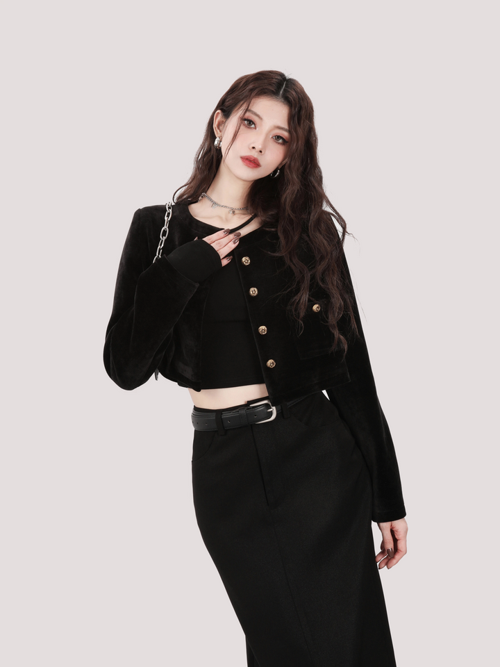 collarless cropped jacket/mu1108