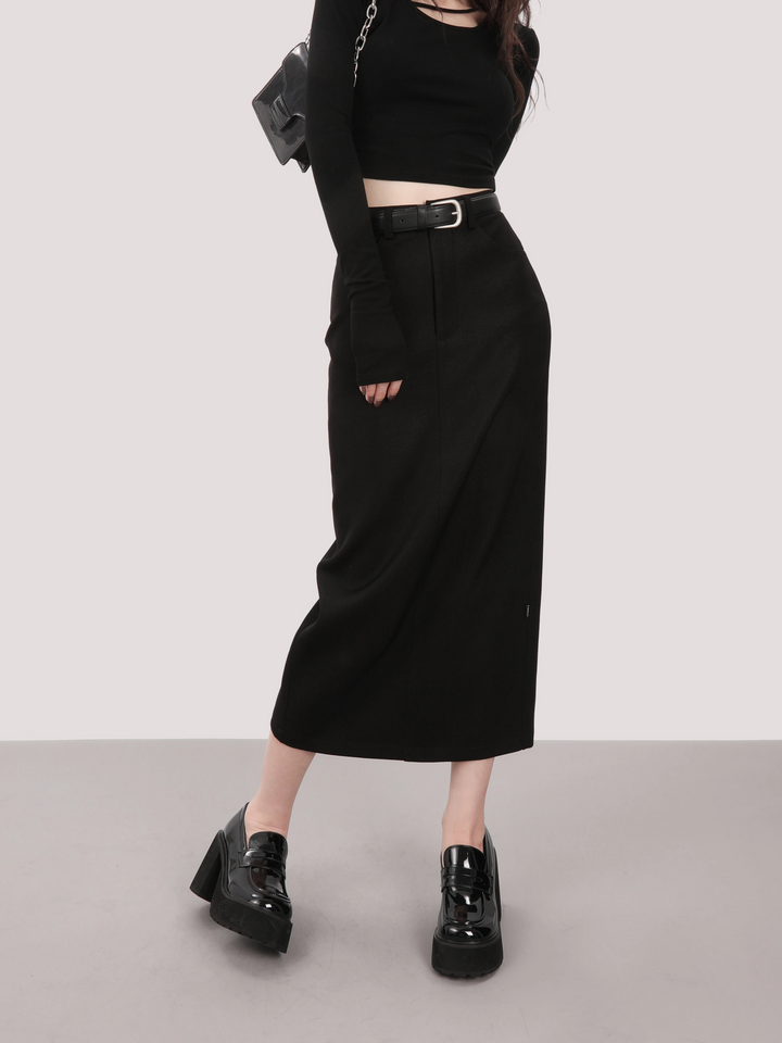 high waist one stop long skirt/mu1107