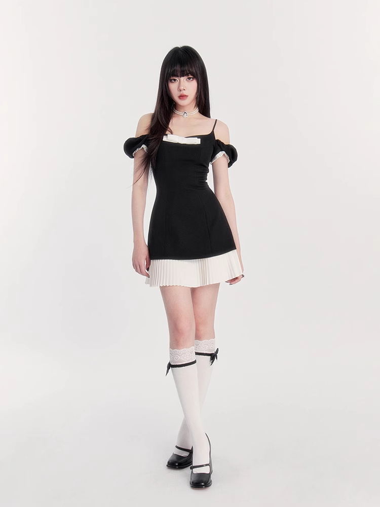 French style square neck mini dress/vo1123