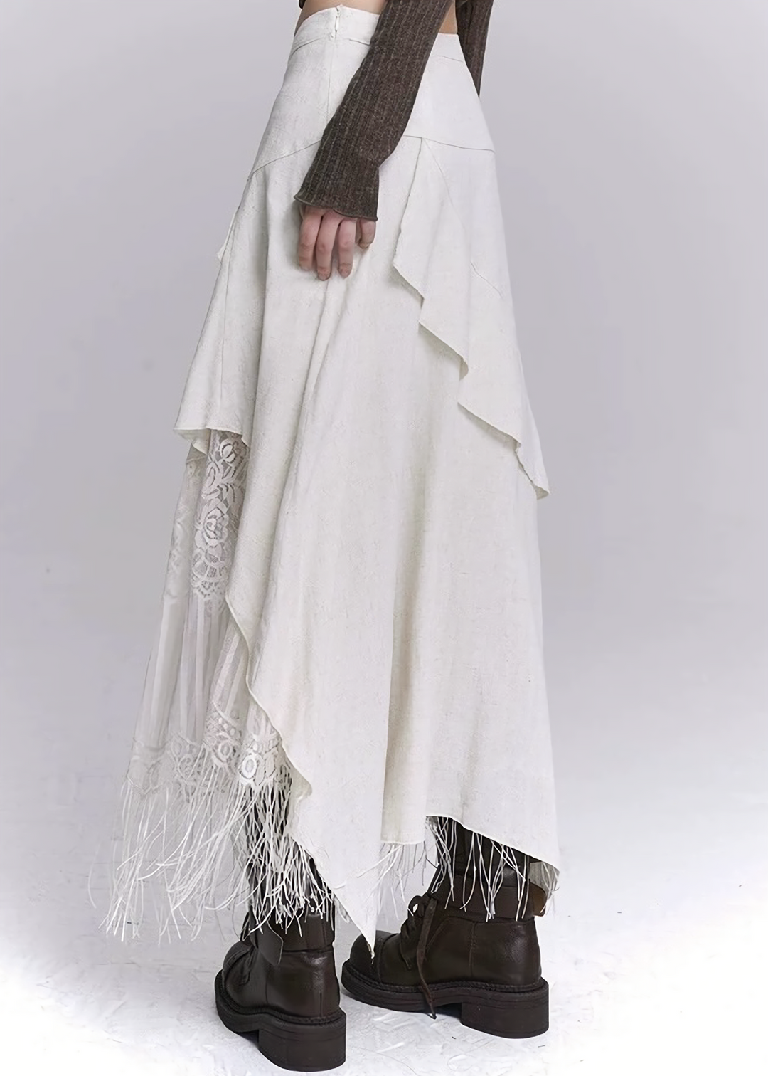 IRREGULAR LAYERED LACE FRINGE SKIRT / LG1526