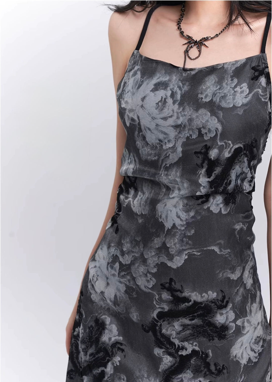 Black Mirage Dragon Dress & Veil Touch Sheer Bolero / lg1328