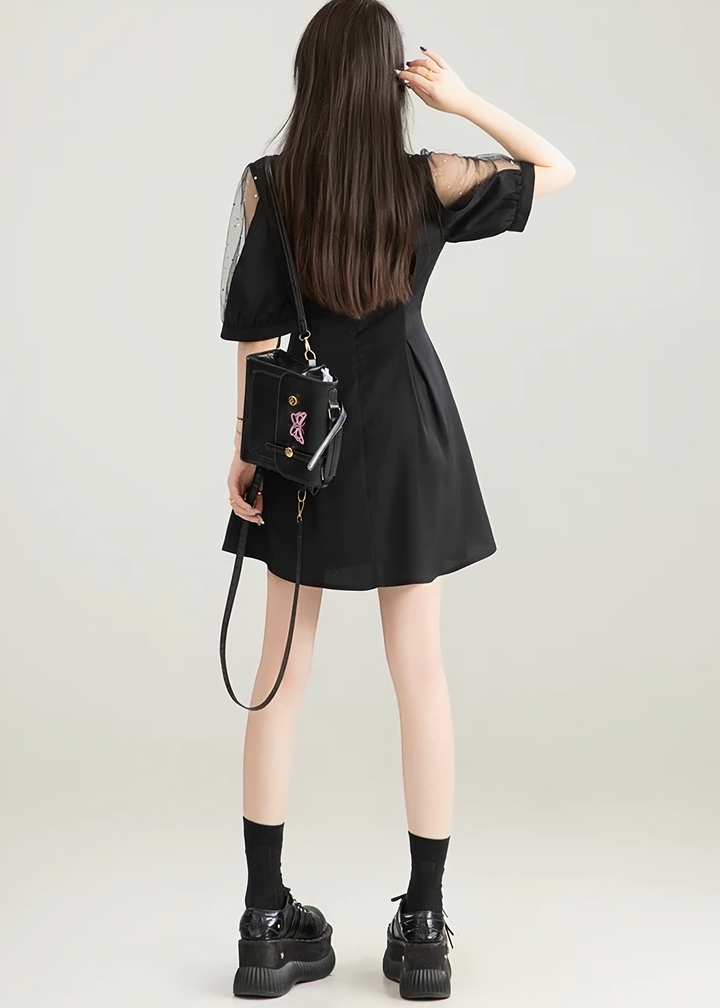 PEARL SHEER SLEEVE LACE-UP DRESS / LG1599