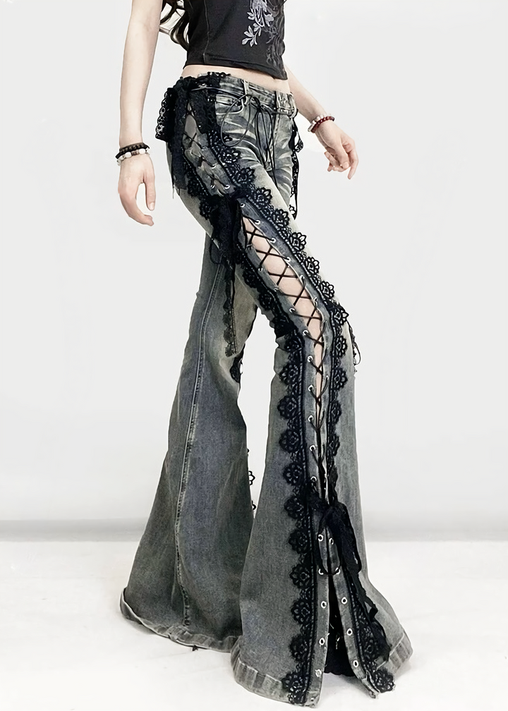 LACE-UP LACE FLARE DENIM / LG1482