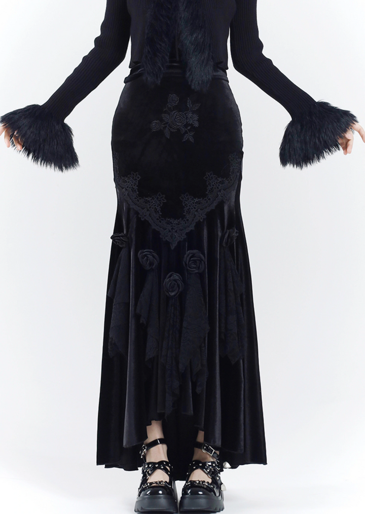 [Same day delivery] black velvet mermaid skirt/lg1126