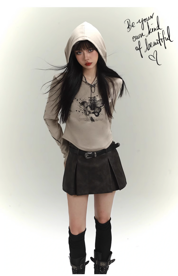 retro high waist leather short skirt / LG1105