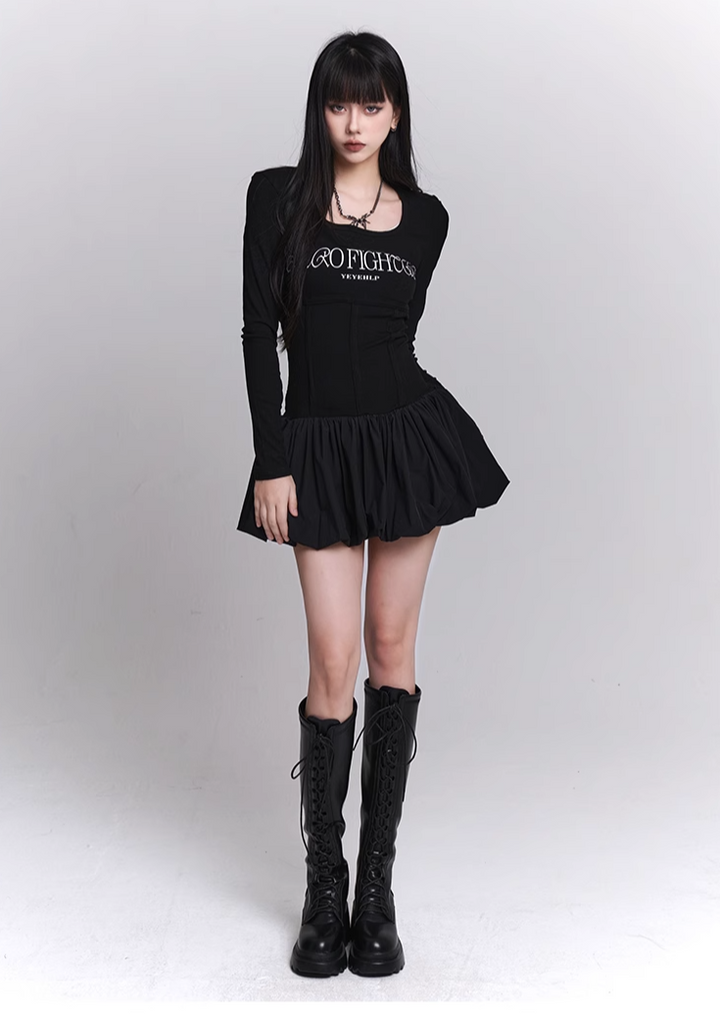 long sleeve puff mini dress/lg1122