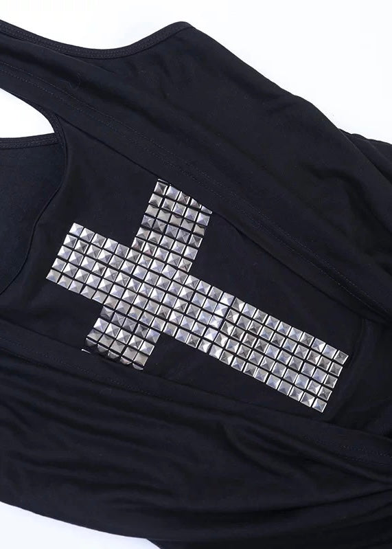 DARK STUD CROSS DRAPE TANK TOP / LG1633