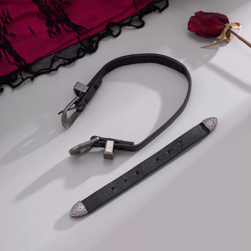 DOUBLE BUCKLE LEATHER CHOKER /A1138