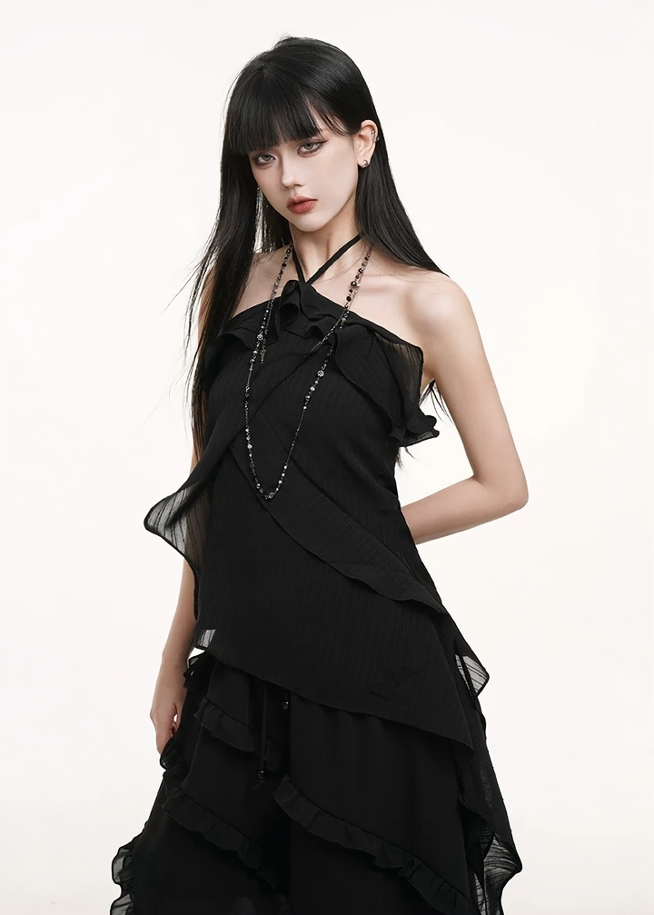 Halter neck suspender top &amp;amp; irregular hem long skirt / lg1264 