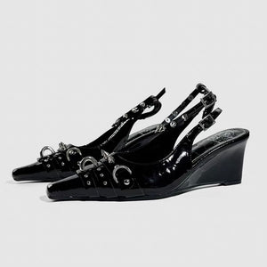 DARK STUDDED WEDGE SANDALS / V1175