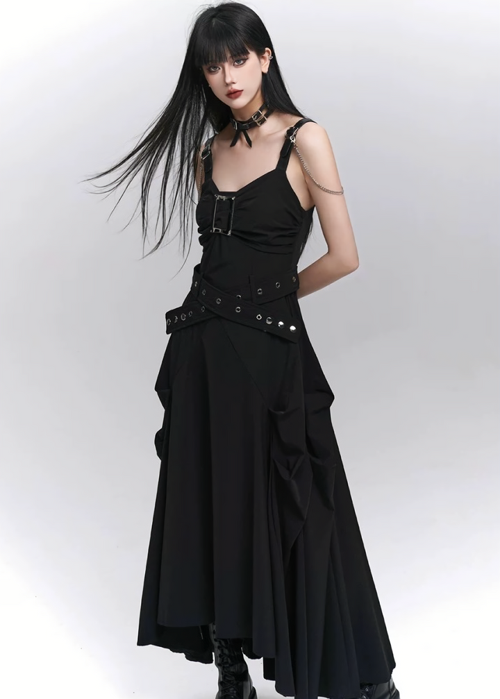 Metal chain strap dress / lg1326 