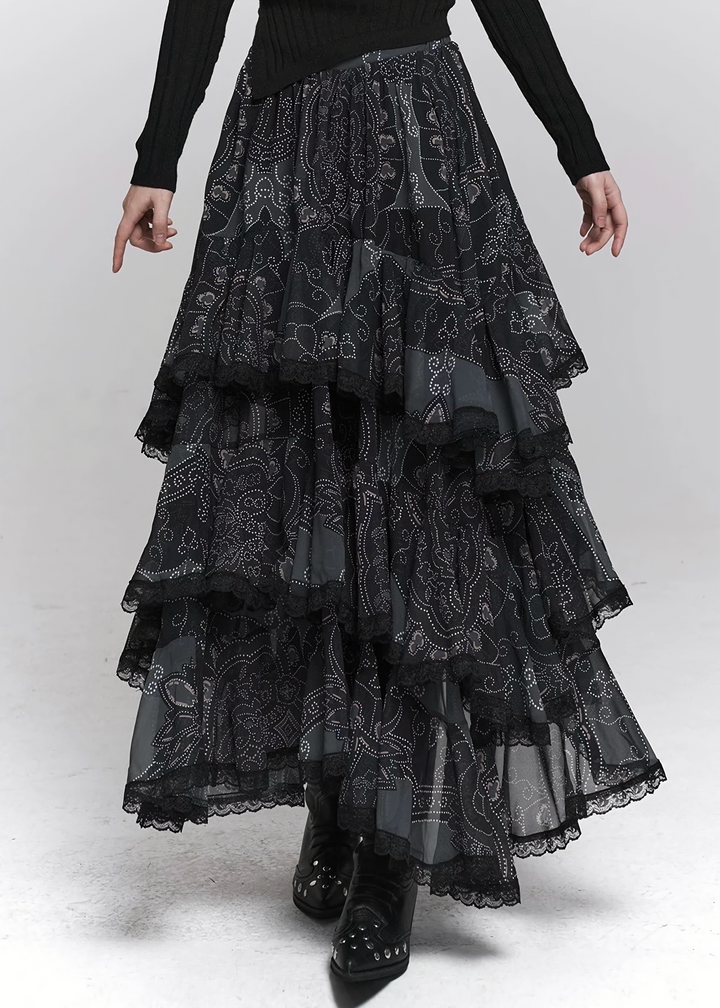 PAISLEY TIERED MIDI SKIRT / LG1499
