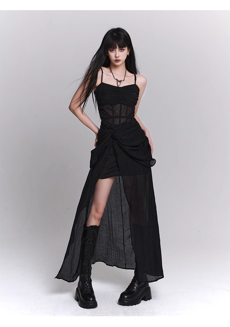 [Same-day delivery] black gothic one piece dress / LG1101